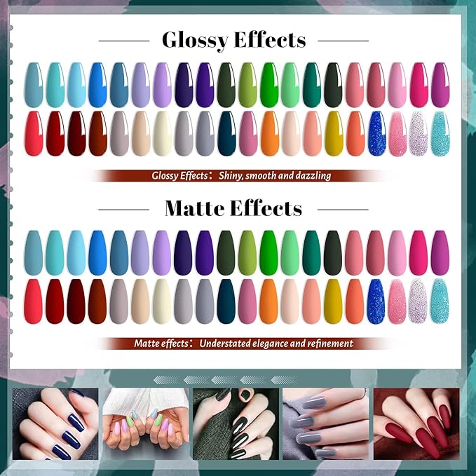 JEWHITENY 45 Pcs Gel Nail Polish Kit, Soak off Nail Lamp Gel Polish Starter Kit with 2pcs Glossy & Matte Top Coat and 2pcs Base Coat Gifts for Women-GlimoraGlow