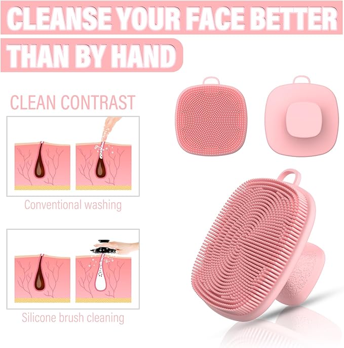 2 Pack Face Scrubber,Silicone Facial Cleansing Brush for Men & Women,Reusable Gentle Facial Waterproof Cleansing Skin Brush Exfoliating Scrubber for Sensitive Skin (Black/Pink)-GlimoraGlow