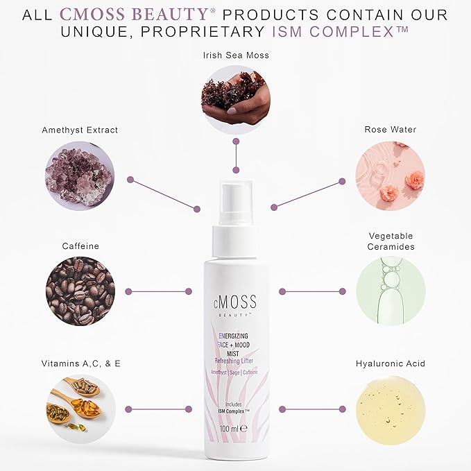 Sea Moss Infused Face and Mood Lifting Mist with Real Amethyst, Caffeine, Sage, and Hyaluronic Acid to Tighten, Brighten Skin and Calm Emotions-GlimoraGlow