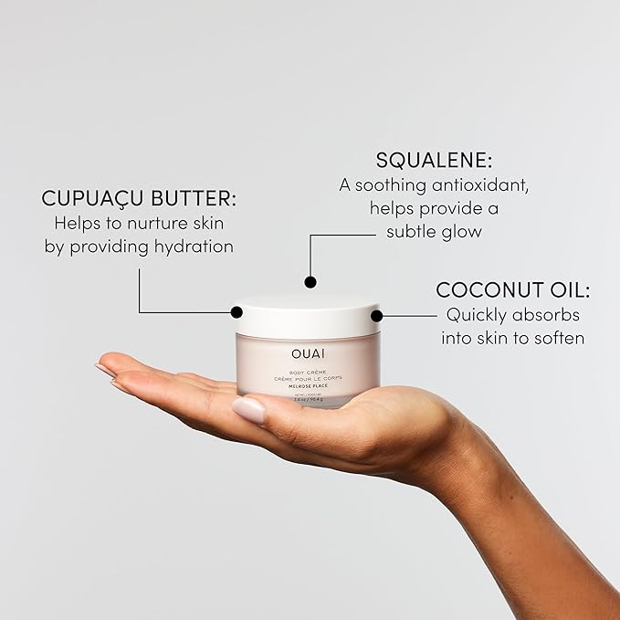 OUAI Body Cream Travel Size, Melrose Place - Hydrating Whipped Body Cream with Cupuaçu Butter, Coconut Oil & Squalane - Softens Skin and Delivers Healthy-Looking Glow - Sulfate Free Skin Care (3.4 Oz)-GlimoraGlow