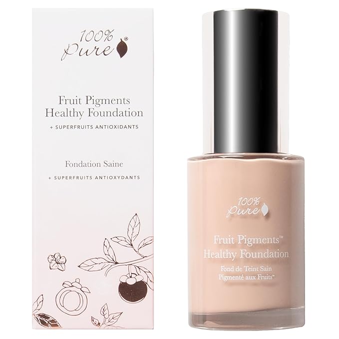 100% PURE Healthy Foundation Full Face Coverage Makeup, Liquid Matte Finish with Anti-Aging Benefits - Vegan - Gorgeous Fruit Pigmented Creme Color - (Fair with Warm Undertones) - 1 Fl Oz-GlimoraGlow