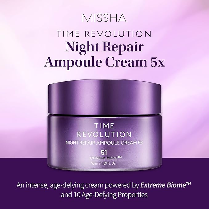 MISSHA Time Revolution Night Repair Ampoule Cream (5th Gen) 1.69 Fl Oz - Triple Fermented Deep-Sleep Night Cream - Overnight Care for Enhanced Radiance, Korean Skincare-GlimoraGlow
