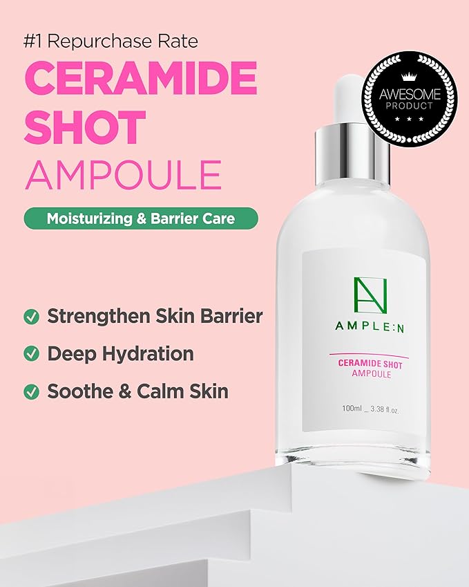 AMPLE:N Ceramide Shot Ampoule – Anti Aging and Hydrating Serum with Ceramide for Deep Moisturization – For Dry & Rough Skin to Reduces Wrinkles & Repairs Skin, 3.38 fl.oz.-GlimoraGlow