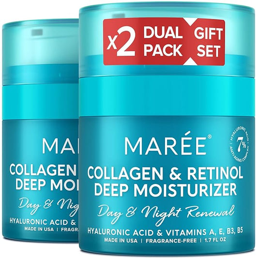 MAREE Face Moisturizer Collagen Cream for Face Gift Set 2 Pack - Hyaluronic Acid & Retinol - Anti-Aging Wrinkle Creams - Crema Para La Cara-GlimoraGlow