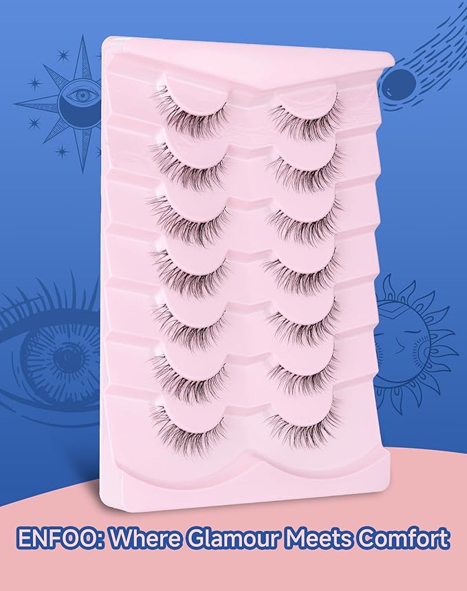 Lashes Natural CLear Band Wispy False Eyelashes Natural Look Flared Strip Eyelash False Eye Lash Soft 7 Pairs Everyday SF-04-GlimoraGlow