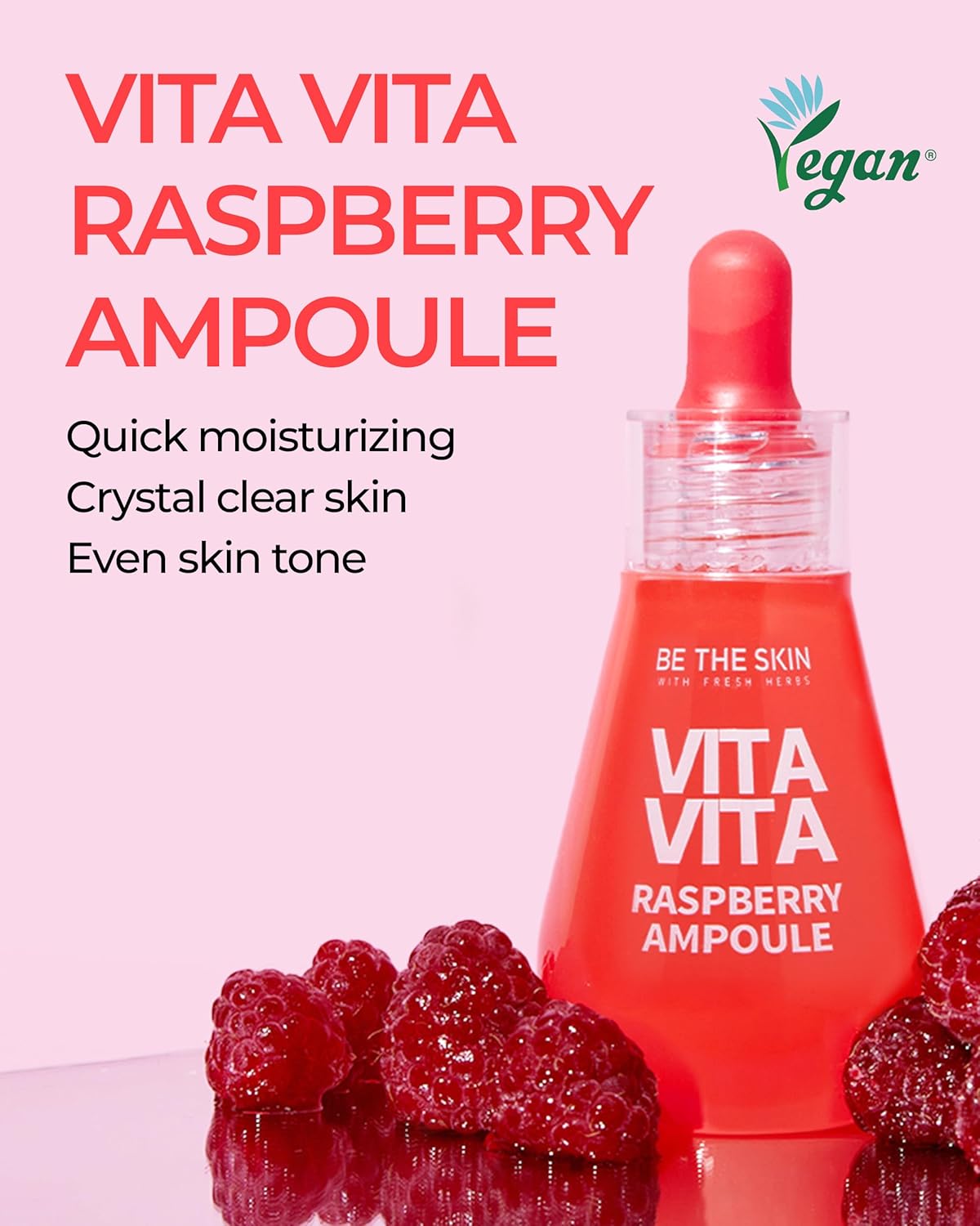 Vitavita Raspberry Ampoule - Radiance Boosting Face Serum for Even Skin Tone and Enhanced Elasticity with Niacinamide, Vitamin C, 11 Peptides, 1.01 fl.oz.-GlimoraGlow