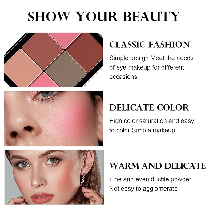 12 Colors Blush Palette,Highlighter Blush Powder Makeup,Long-Wearing,Smudge Proof,Natural-Looking,Blendable Cruelty-Free Matte Finish,Contour and Highlight Blush Palette Face Cosmetics Makeup-GlimoraGlow