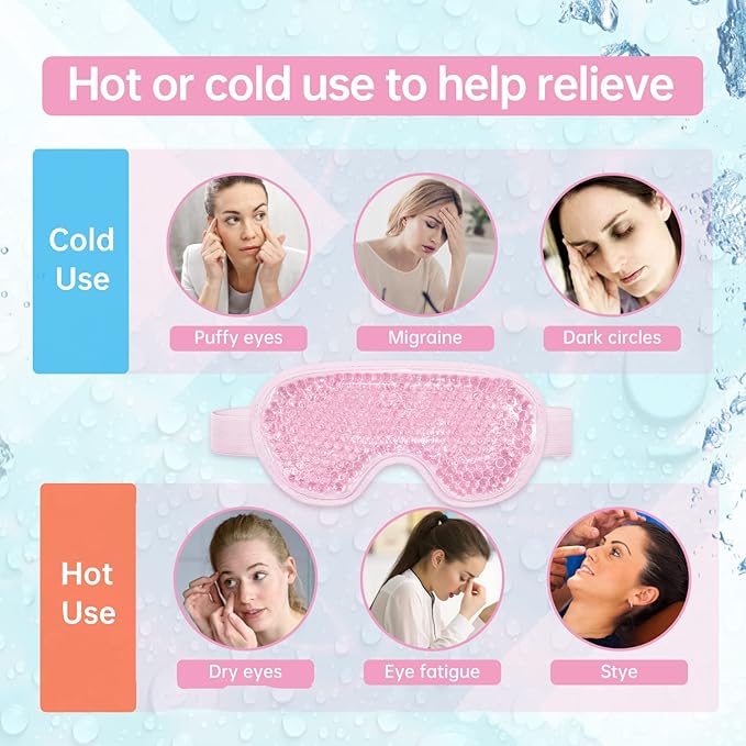 Ice Face Mask Reusable and Cold Gel Eye Mask for Puffiness/Dark Circles/Eye Bags/Dry Eyes/Headaches/Migraines/Stress Relief,Ice Pack for Eyes & Face (Pink)-GlimoraGlow