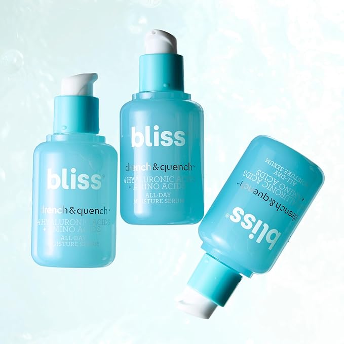 Bliss Hyaluronic Acid Drench & Quench Facial Serum – Hydrating Serum for Dry, Sensitive Skin - Lightweight Gel Formula for Deep Hydration & Plump Skin - Clean, Cruelty-Free - 1 Fl Oz-GlimoraGlow