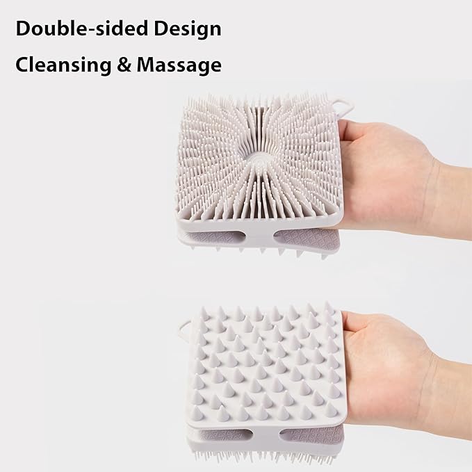 2 PC Silicone Exfoliating Body Scrubber, Silicone Body Shampoo Brush, Soft Silicone Loofah for Sensitive Skin, Shower Silicone Hair Scalp Massager, Easy to Clean, Lather Well(Gray&Pink)-GlimoraGlow
