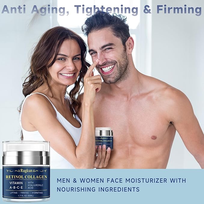 Retinol Cream for Face, Collagen Neck Creams for Tightening and Firming, Anti Aging Facial Moisturizer for Women & Men, Instant Face Lift Wrinkle Cream with Glycolic Acid Pads-GlimoraGlow