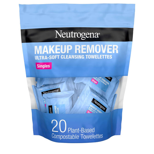 Neutrogena Makeup Remover Wipes Singles, Individually Wrapped, Daily Facial Cleanser Towelettes, Gently Removes Oil & Makeup, Alcohol-Free, 20 ct-GlimoraGlow