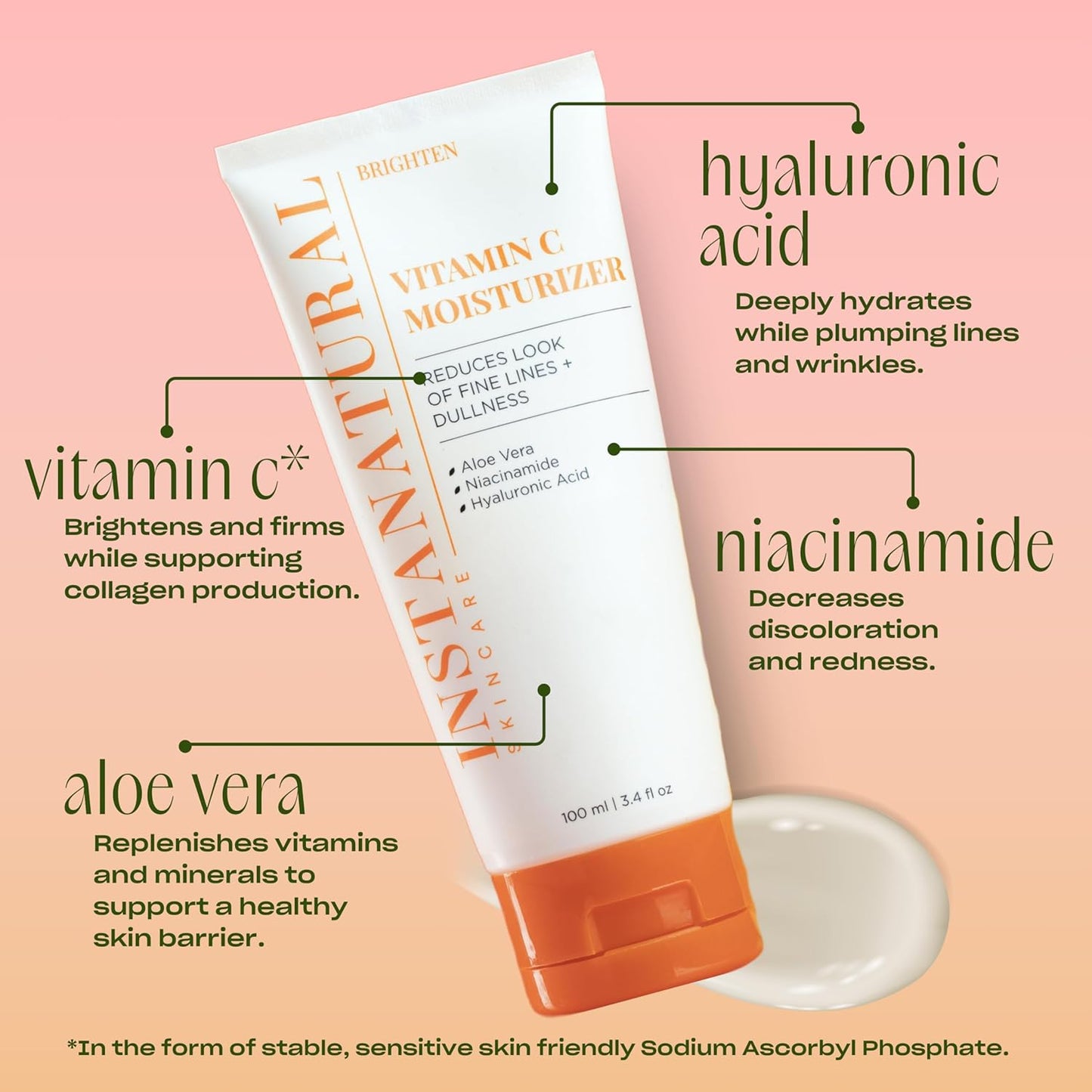 InstaNatural Vitamin C Moisturizer Face Cream, Brightens and Reduces the Look of Fine Lines and Wrinkles, Moisturizing Lotion for Dry Skin, with Hyaluronic Acid, 3.4 FL Oz-GlimoraGlow