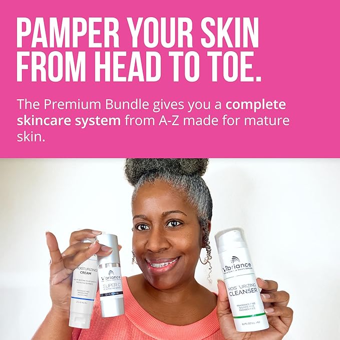 Vibriance Premium Skincare Bundle | Super C All-in-One Serum, Face Cleanser, Moisturizing Cream, Sheer Zinc Sunscreen SPF 50, Age Defying Body Creme - Heal, Hydrate, Protect, Rejuvenate-GlimoraGlow