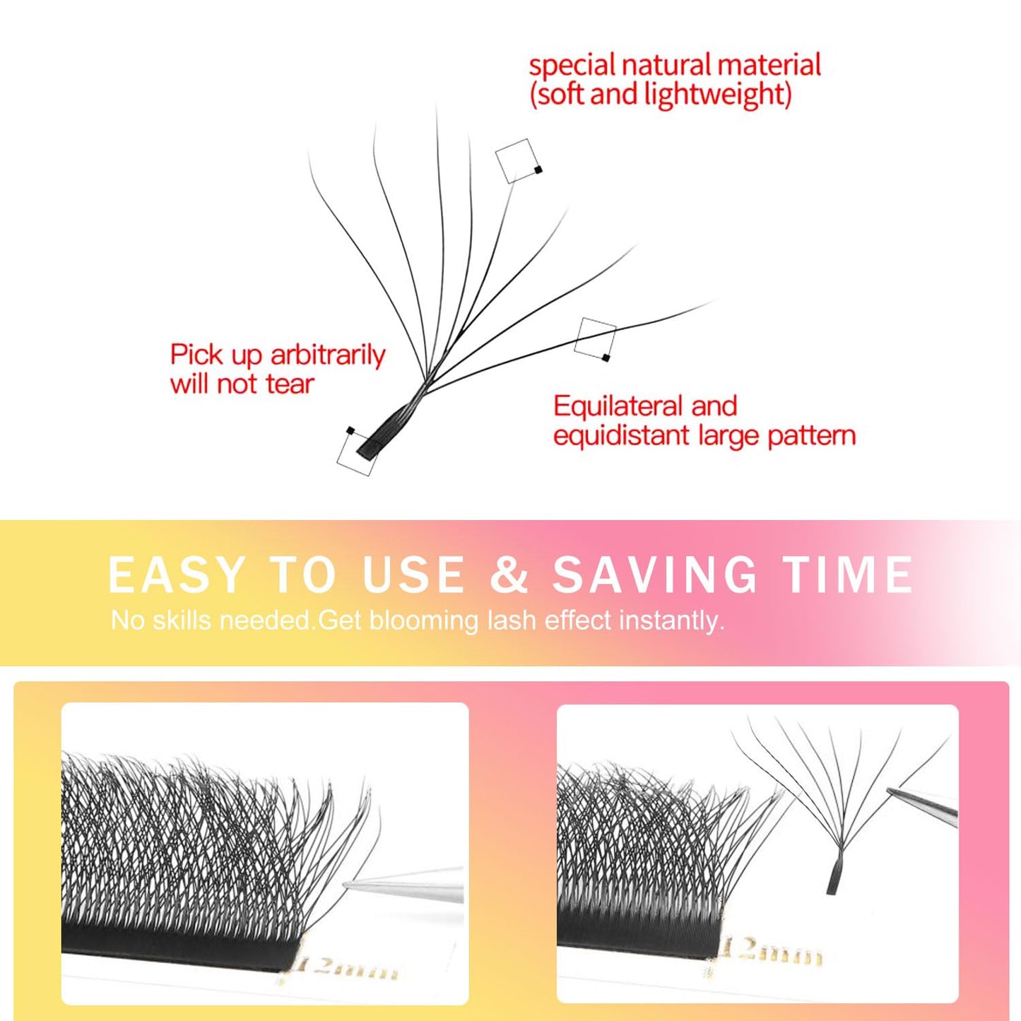 W Lash Extensions Supplies 8D Eyelash Extensions W Shape 0.07mm Thickness D Curl 13mm Premade Fans Easy Fan Lashes Volume Matte Black 12 Rows Crisscross Eye Lashes(W-8D-0.07-D,13mm)-GlimoraGlow