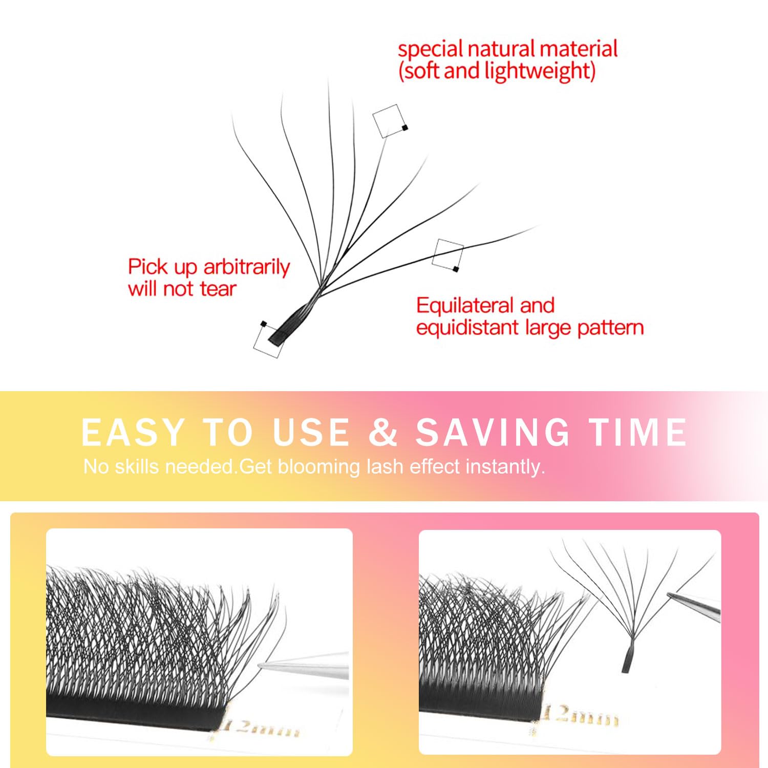 W Lash Extensions Supplies 8D Eyelash Extensions W Shape 0.07mm Thickness C Curl 9mm Premade Fans Easy Fan Lashes Volume Matte Black 12 Rows Crisscross Eye Lashes(W-8D-0.07-C,9mm)-GlimoraGlow