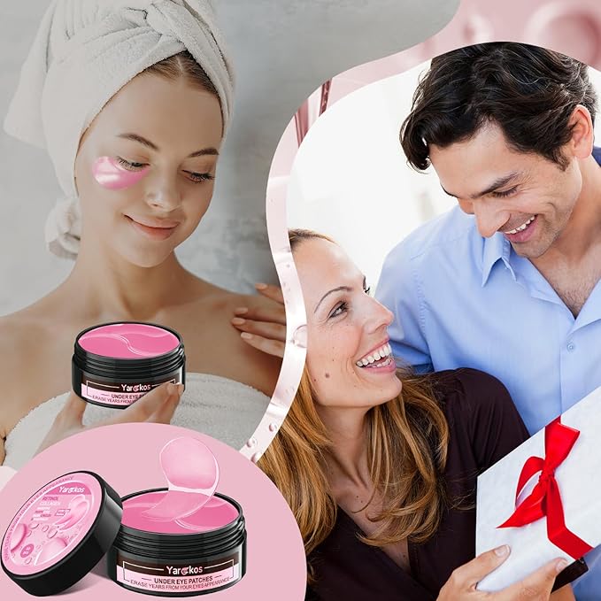 2 Packs 60 Pcs Under Eye Patches, 24K Gold+Pink, 30 Pairs Women Undereye Mask for Puffy Eyes Dark Circles Treatment, Men Collagen Gel Pads Hydrating for Eye Bags Puffiness Wrinkle, Beauty Skin Care-GlimoraGlow