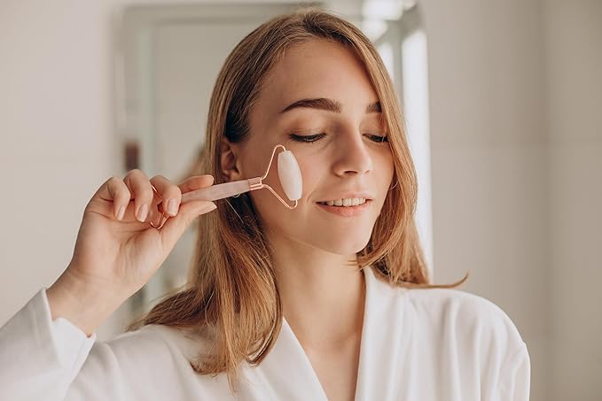 Yobee Face Roller Massager, Rose Quartz, Gua Sha Anti Aging Wrinkles Puffiness Acupressure Facial Skin Care Gift for Women-GlimoraGlow