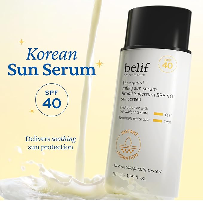 belif Milky Niacinamide Sunscreen SPF 40 – Lightweight & Invisible Sun Serum for Face with 7 Types of Hyaluronic Acid | No White Cast, Non-Comedogenic, Hydrating, Makeup-Gripping Primer (1.69 fl.oz)-GlimoraGlow