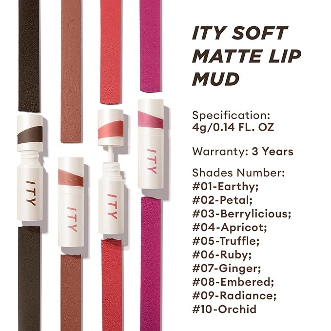 ITY Velvet Matte Finish Lip Stain-Mousse Textured Lip Clay, Red Shade, Conceals Lip Lines, Rich Pigment Lip Tint Lipsticks, 0.14 oz (4g) in Earthy, Berrylicious.-GlimoraGlow