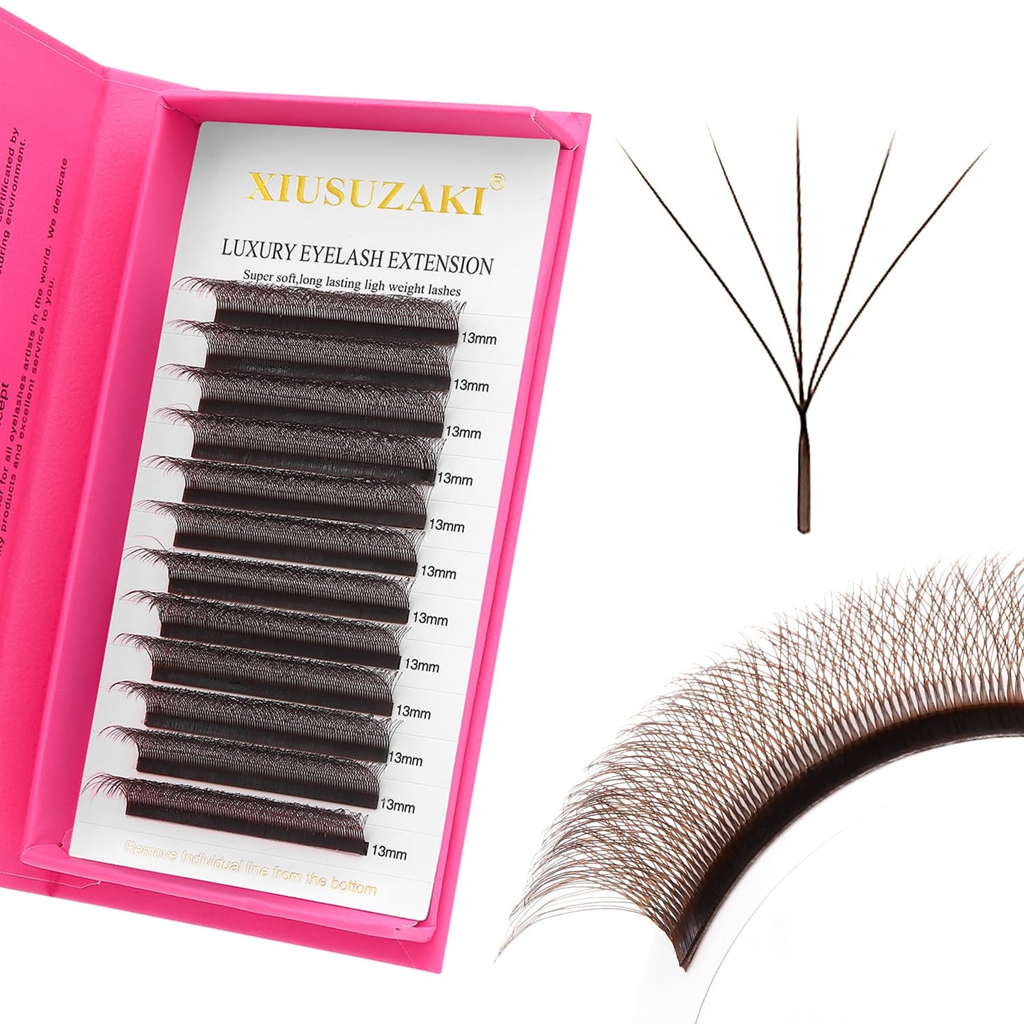 W Lash Extensions Brown 5D Eyelash Extensions W Shape 0.07mm Thickness C Curl Mix 8-15mm Premade Fans Volume Lashes Matte Black Crisscross(W-Brown-5D-0.07-C,8-15mm)-GlimoraGlow