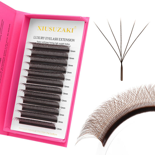 W Lash Extensions Brown 5D Eyelash Extensions W Shape 0.07mm Thickness C Curl Mix 8-15mm Premade Fans Volume Lashes Matte Black Crisscross(W-Brown-5D-0.07-C,8-15mm)-GlimoraGlow
