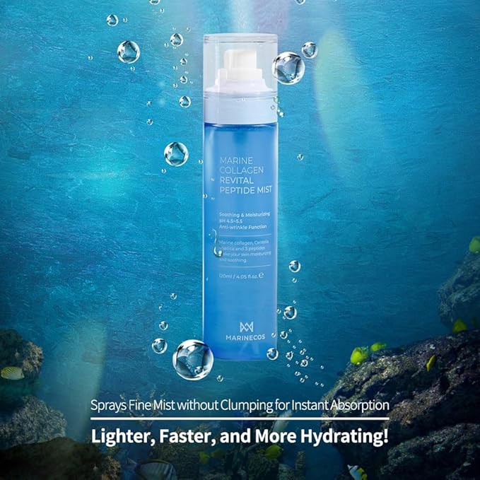 Marine Collagen Revital Peptide Mist 120ml ㅣ Fine Facial Spray for Hydration Soothing Glow ㅣ Daily Moisture Mist with Centella and Peptides-GlimoraGlow