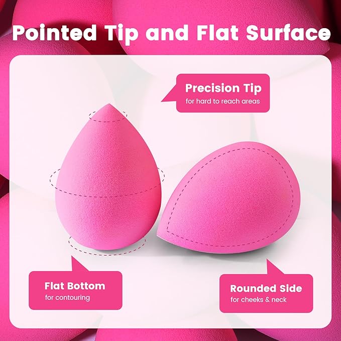 BEAKEY 5 Pcs Makeup Sponges, Latex-Free Beauty Sponge for Flawless Liquid, Cream, and Powder Application, Rose Pink Sponges-GlimoraGlow