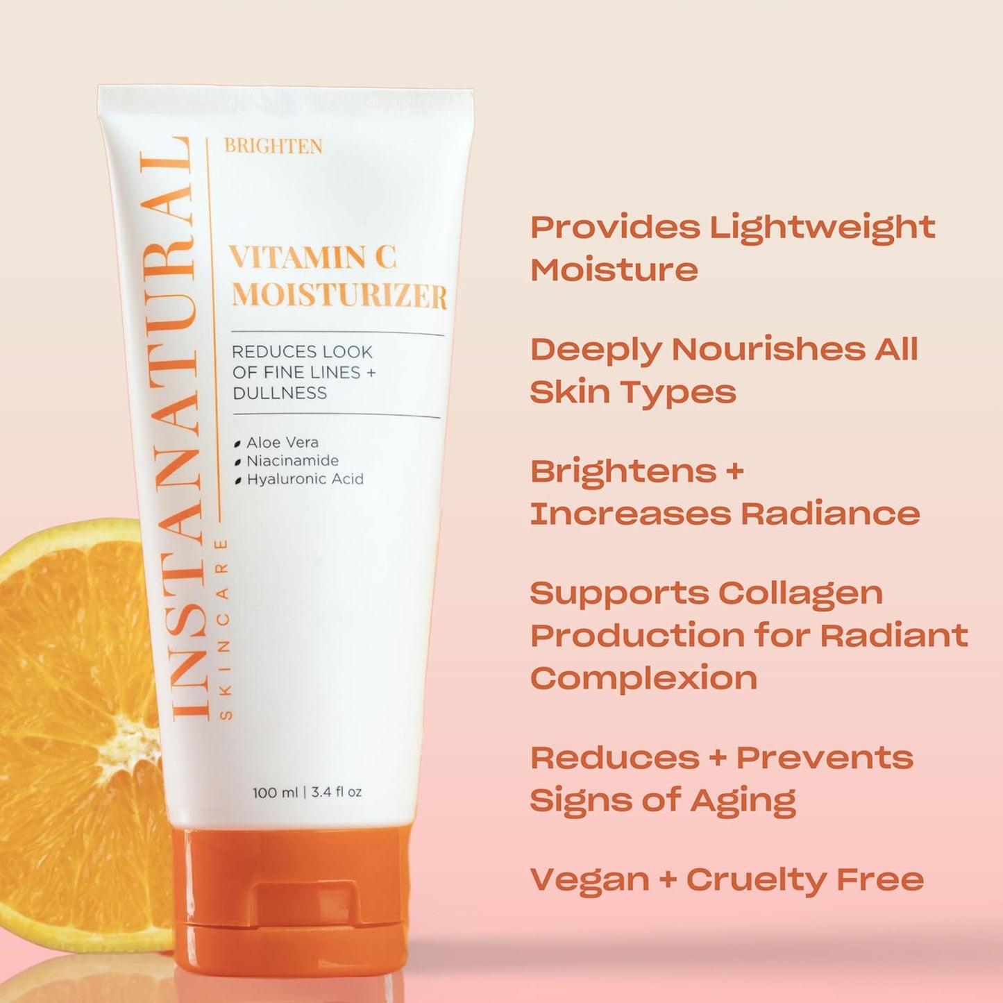 InstaNatural Vitamin C Moisturizer Face Cream, Brightens and Reduces the Look of Fine Lines and Wrinkles, Moisturizing Lotion for Dry Skin, with Hyaluronic Acid, 3.4 FL Oz-GlimoraGlow