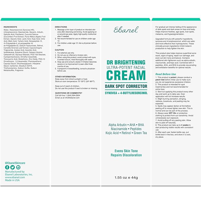 Ebanel Dark Spot Remover for Face & Body, Skin Brightening Cream with Synovea, Alpha Arbutin, Niacinamide, Kojic Acid, Dark Spot Corrector for Hyperpigmentation, Discoloration, Melasma, and Age Spots-GlimoraGlow