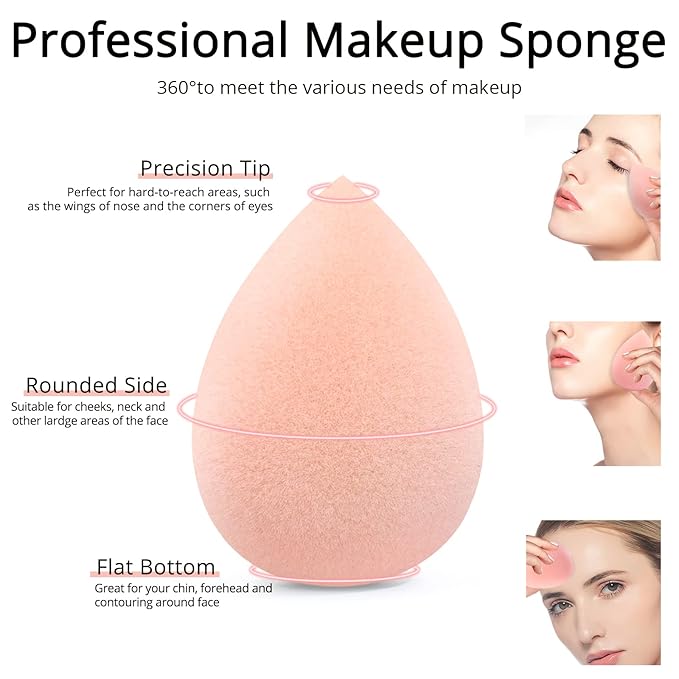 BEAKEY Makeup Sponge Set, Foundation Blending Sponge, Beauty Sponges Flawless for Liquid, Cream, and Powder, Microfiber Latex-Free and Vegan Boun Boun Sponges, 5 Pcs Pink Makeup Sponges-GlimoraGlow