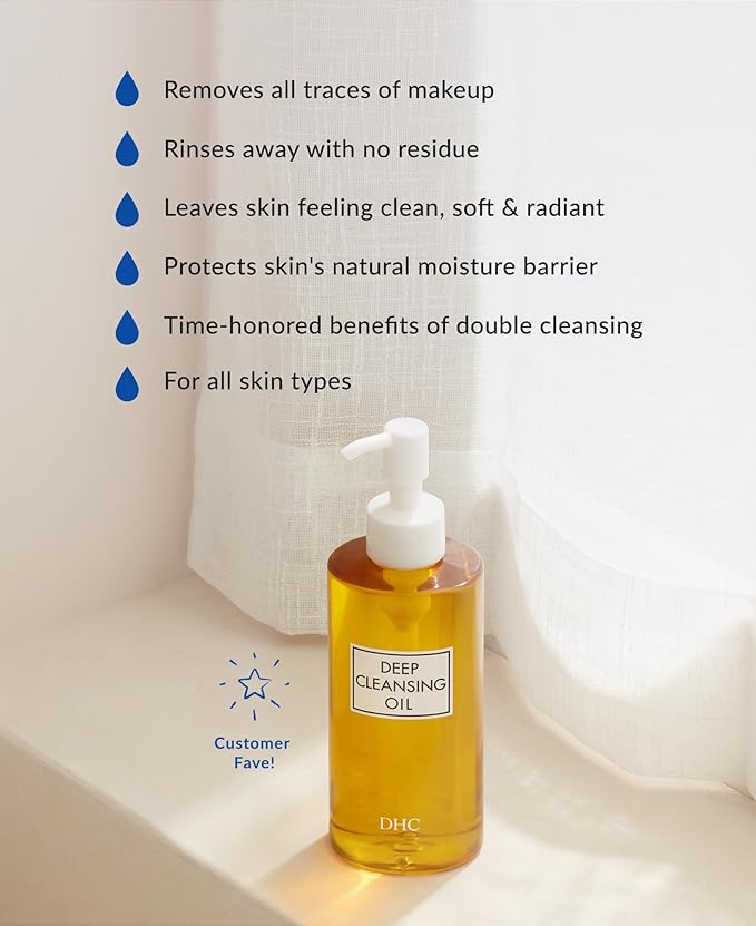 DHC Deep Cleansing Oil, Facial Cleansing Oil, Makeup Remover, Cleanses without Clogging Pores, Residue-Free, Fragrance and Colorant Free, All Skin Types, 6.7 fl. oz.-GlimoraGlow