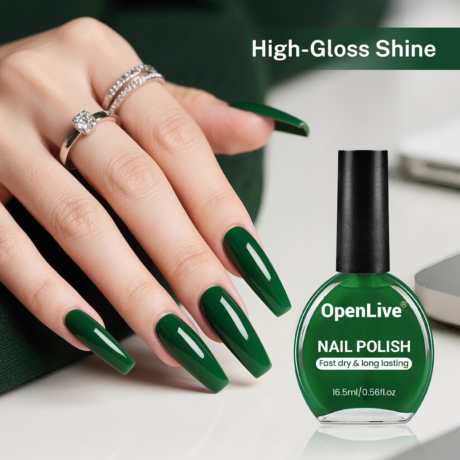 16.5ml Dark Green Nail Polish Large Volume Quick Dry Nail Polish, Long Lasting Shine, Fingernail Toenail Nail Art DIY Home Travel Nail Art Gift-GlimoraGlow