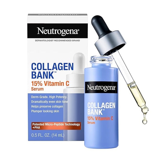 Neutrogena Collagen Bank 15% Vitamin C Face Serum, Vitamin C Serum for Face Helps Build Collagen for Glowing, Plumper Looking Skin, Uneven Skin Tone Treatment, Fragrance Free, 0.5 fl. oz-GlimoraGlow