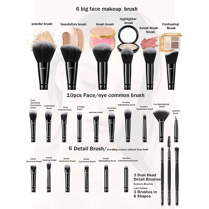 47Pcs Black Makeup Brushes Set Professional Makeup Kit Multi-functional Makeup Tool Set with Facial Makeup Accessories, Foundation Makeup Brush Kit Eye and Face Make up Brushes & Tools-GlimoraGlow
