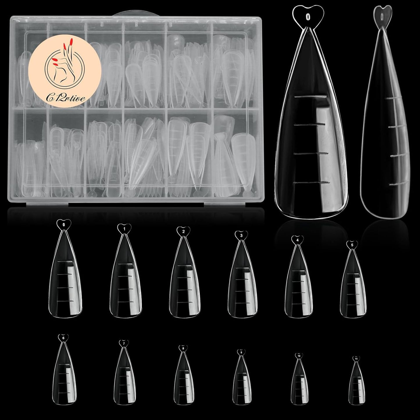 120Pcs Dual Nail Forms,Flat Stiletto Extension Poly Nail Gel Nail Forms Full Cover Reusable Nail Molds 12 Sizes for Solid Nail Gel Glue Nail Art Design Salon&DIY-GlimoraGlow