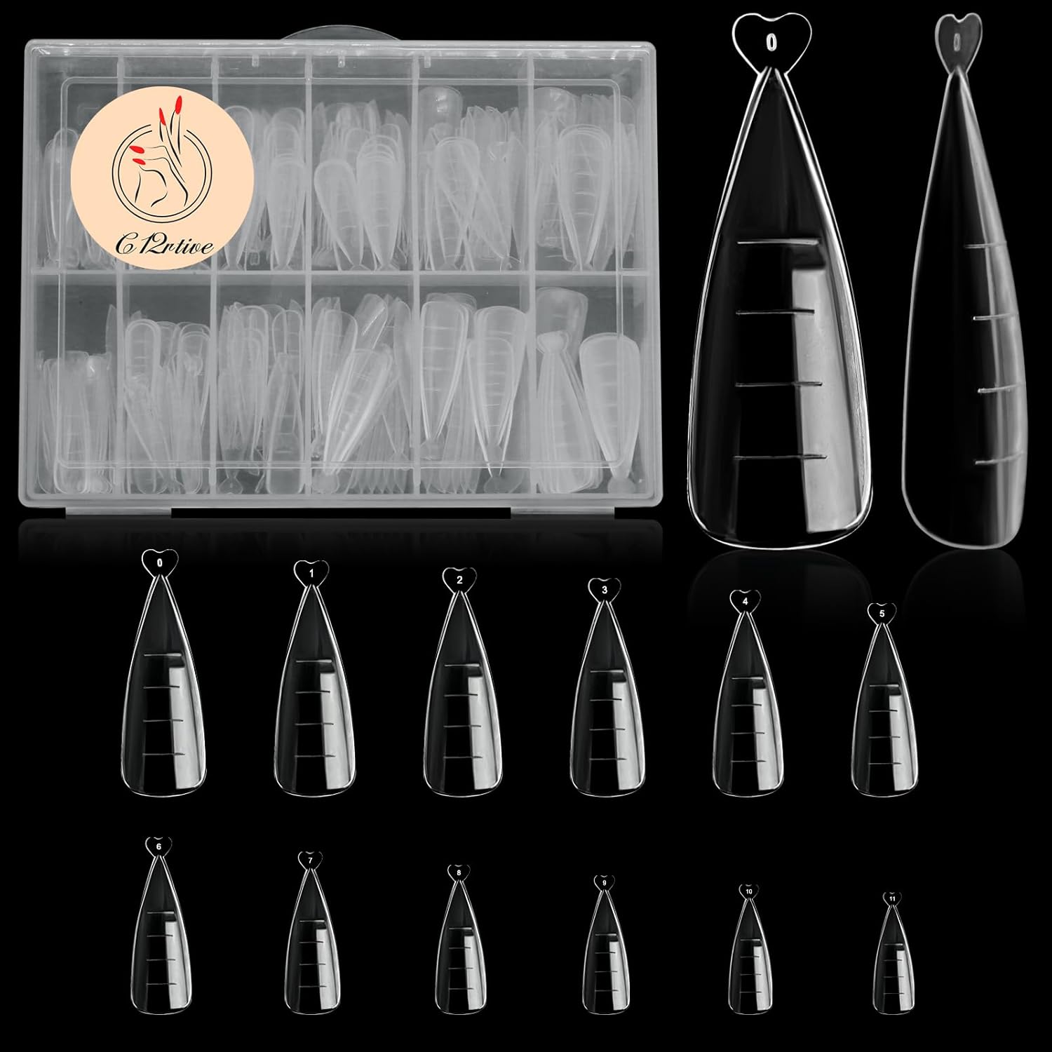 120Pcs Dual Nail Forms,Flat Stiletto Extension Poly Nail Gel Nail Forms Full Cover Reusable Nail Molds 12 Sizes for Solid Nail Gel Glue Nail Art Design Salon&DIY-GlimoraGlow