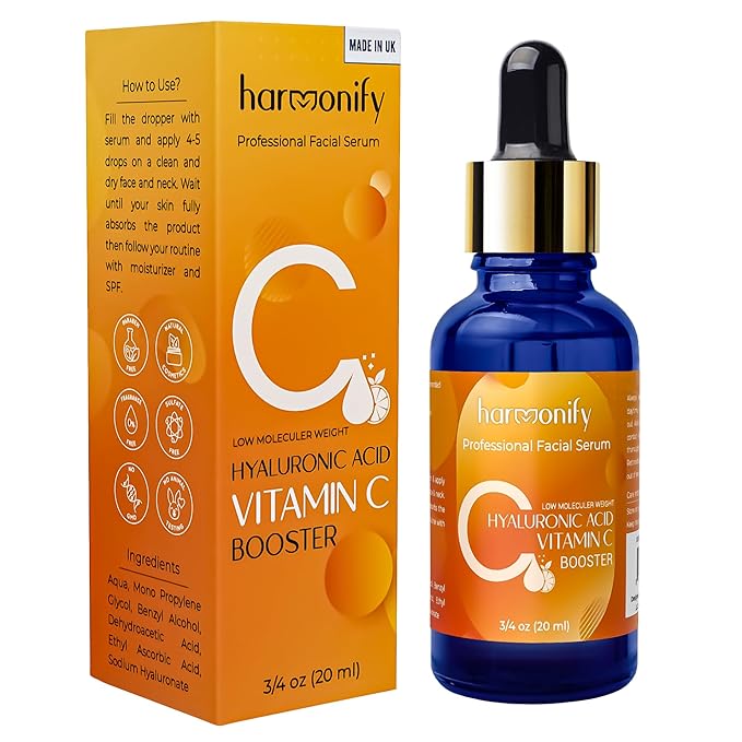 Hyaluronic Acid Serum for Face with Vitamin C, Brightening Serum, Pure, Hydrating Serum to Plumb Skin, Reduce Fine Lines, Wrinkles and Dark Spots, Low Molecular Weight [0.75 oz]-GlimoraGlow
