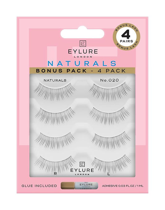 Eylure Naturals No. 020 Reusable Eyelashes, Adhesive Included, Black, 4 Pairs-GlimoraGlow