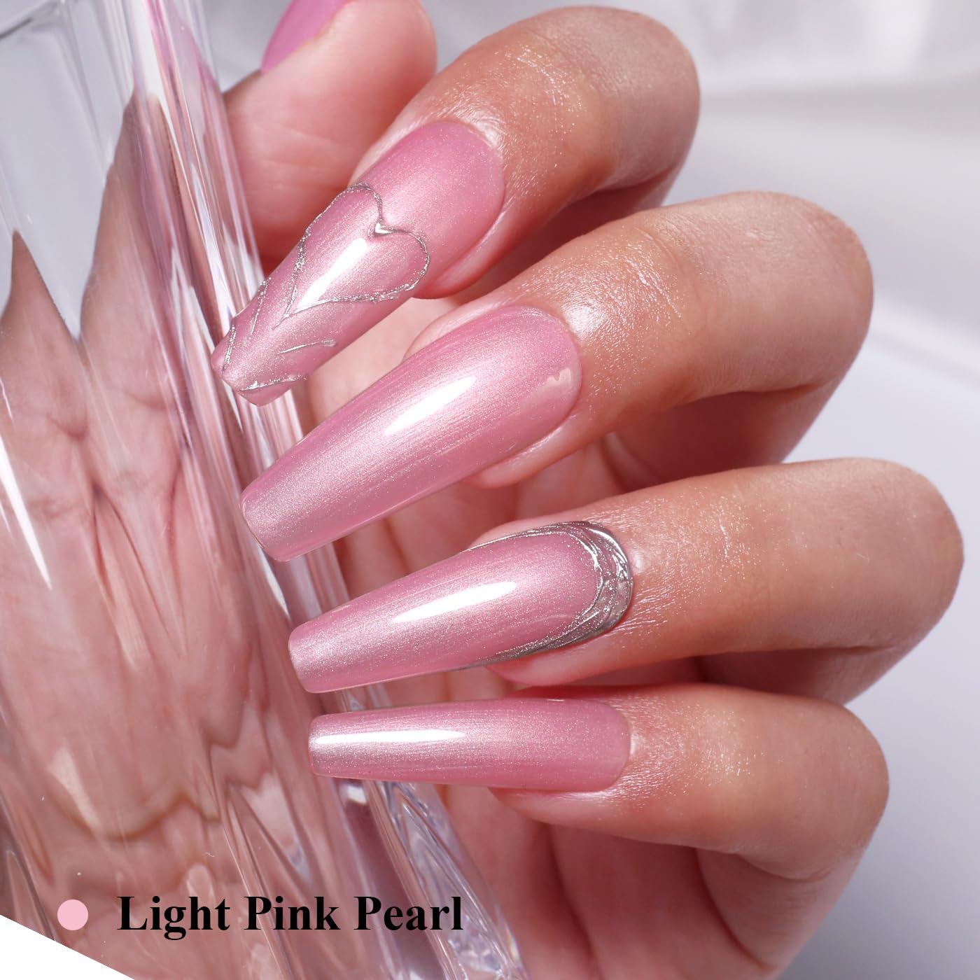 Imtiti Glitter Gel Nail Polish, Light Pink Pearl Glitter Nail Gel Polish Diamond Shimmer Sparkle Soak Off UV LED Spring Summer Manicure 10ML-GlimoraGlow