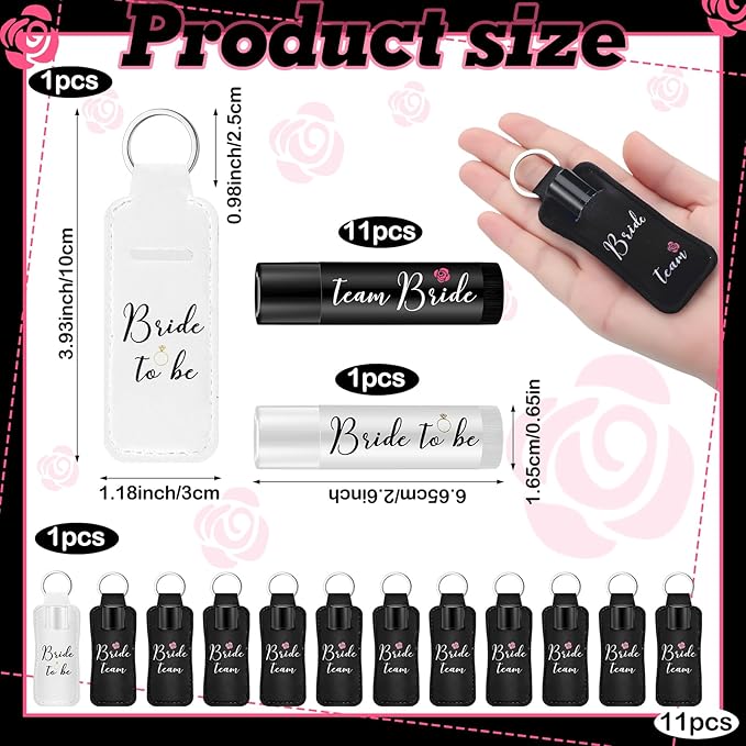 24 Pack Bachelorette Party Favor Lip Balm Set Team Bride Lip balm with Lipstick Holder Keychain Bride to be Lip balm Bridal Shower Proposal Gifts for Wedding Party Favors(White, Black)-GlimoraGlow