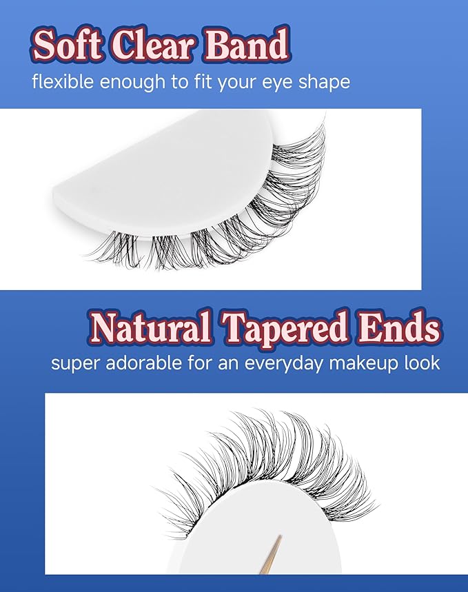 Lashes Natural CLear Band Wispy False Eyelashes Natural Look Flared Strip Eyelash False Eye Lash Soft 7 Pairs Everyday SF-02-GlimoraGlow