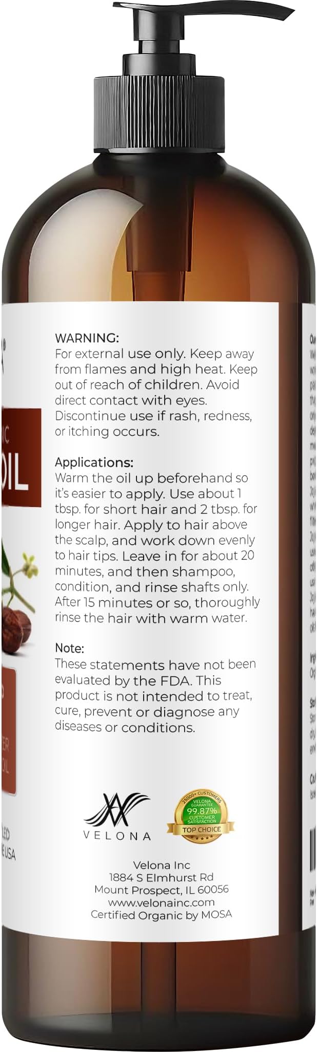 velona Jojoba Oil USDA Certified Organic - 16 fl oz (With Pump) | 100% Pure and Natural | Golden, Unrefined, Cold Pressed, Hexane Free | Moisturizing Face, Hair, Body, Skin Care-GlimoraGlow