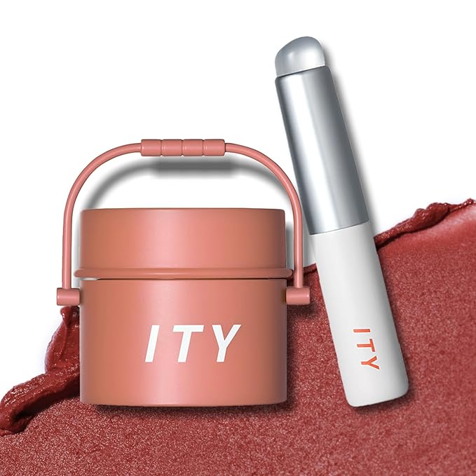 ITY Velvet Matte Finish Lip Stain-Mousse Textured Pudding Pot Lip Clay with Brush, Nude Shade, Dual-Use as Lipstick and Blush, Conceals Lip Lines, Rich Pigment, 0.21 oz (6g) in Terracotta Kiss-GlimoraGlow
