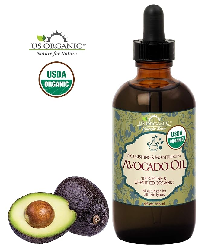 US Organic Avocado Oil Unrefined Virgin, USDA Certified Organic, 100% Pure & Natural, Cold Pressed, in Amber Glass Bottle w/Glass Eye dropper for Easy Application (4 oz (Large))-GlimoraGlow