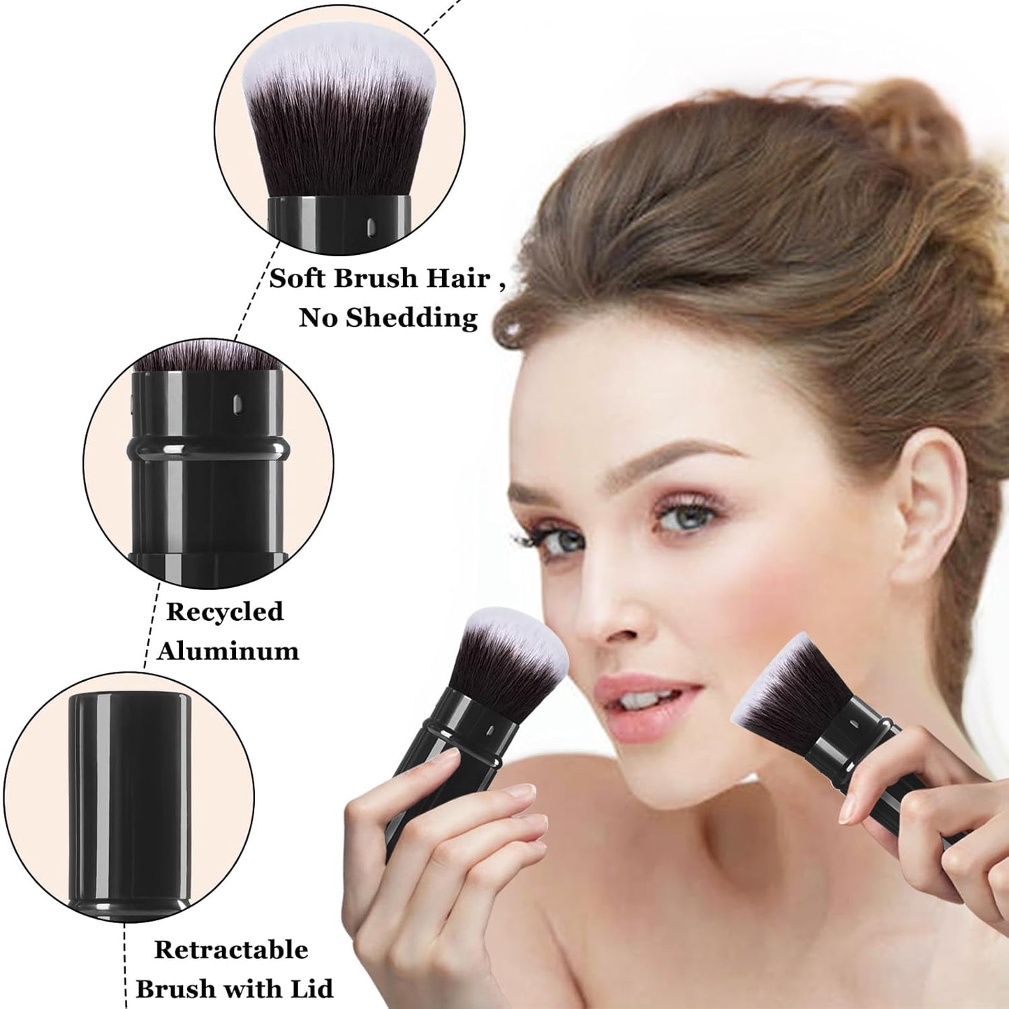 Retractable Makeup Brush 2 Pack, Travel Kabuki Powder Foundation Makeup Brush Face Blush Brushes for Blending Liquid, Blush, Bronzer, Buffing, Sunscreen,Flawless Cosmetics-GlimoraGlow