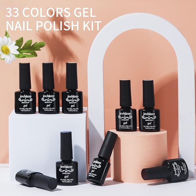 JEWHITENY Gel Nail Polish Kit, 36 Pcs 7ML Soak Off Gel Polish Set Pink Blue Green Yellow Gel Nail Kit Glitter Nail Art Starter Kit Beauty Gifts-GlimoraGlow