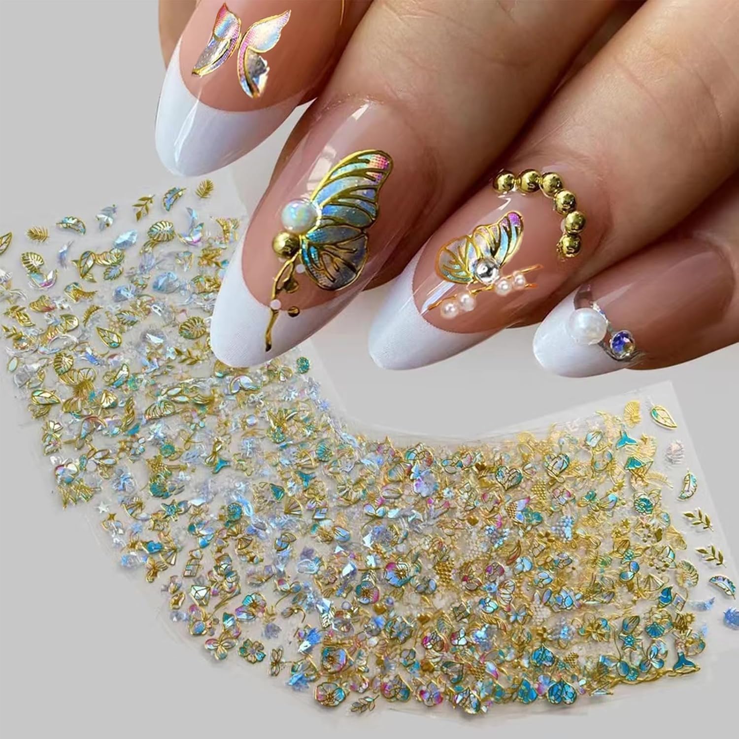 20 Sheets Butterfly Nail Stickers Y2k Gold 3D Self Adhesive Shiny Butterflies Nail Art Charms Decals Heart Nails Supplies Decoration Accessories (ST-GB)-GlimoraGlow