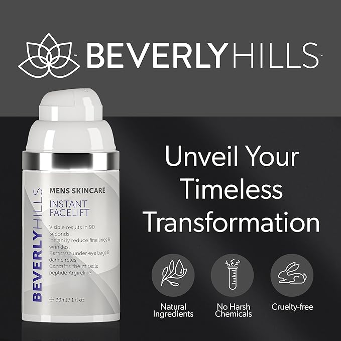Beverly Hills Mens Instant Facelift and Eye Serum Treatment for Dark Circles, Puffy Eyes, and Wrinkles-GlimoraGlow