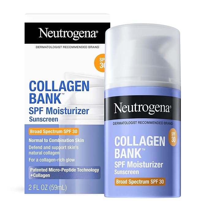 Neutrogena Collagen Bank Face Moisturizer, Broad Spectrum SPF 30 Anti-Aging Face & Neck Collagen Cream, Micro-Peptides, No White Cast 2 fl oz & Trial Size Hydro Boost Facial Cleanser, 0.5oz-GlimoraGlow